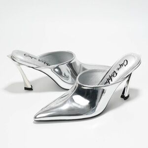 Cape Robbin Metallic Silver Lamb Statement Pointed Toe Mule Heels Sz 8.5